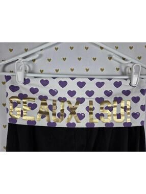 Victorias Secret PINK Purple Hearts GEAUX LSU Foldover Yoga Pants Y2K Med FLARE
